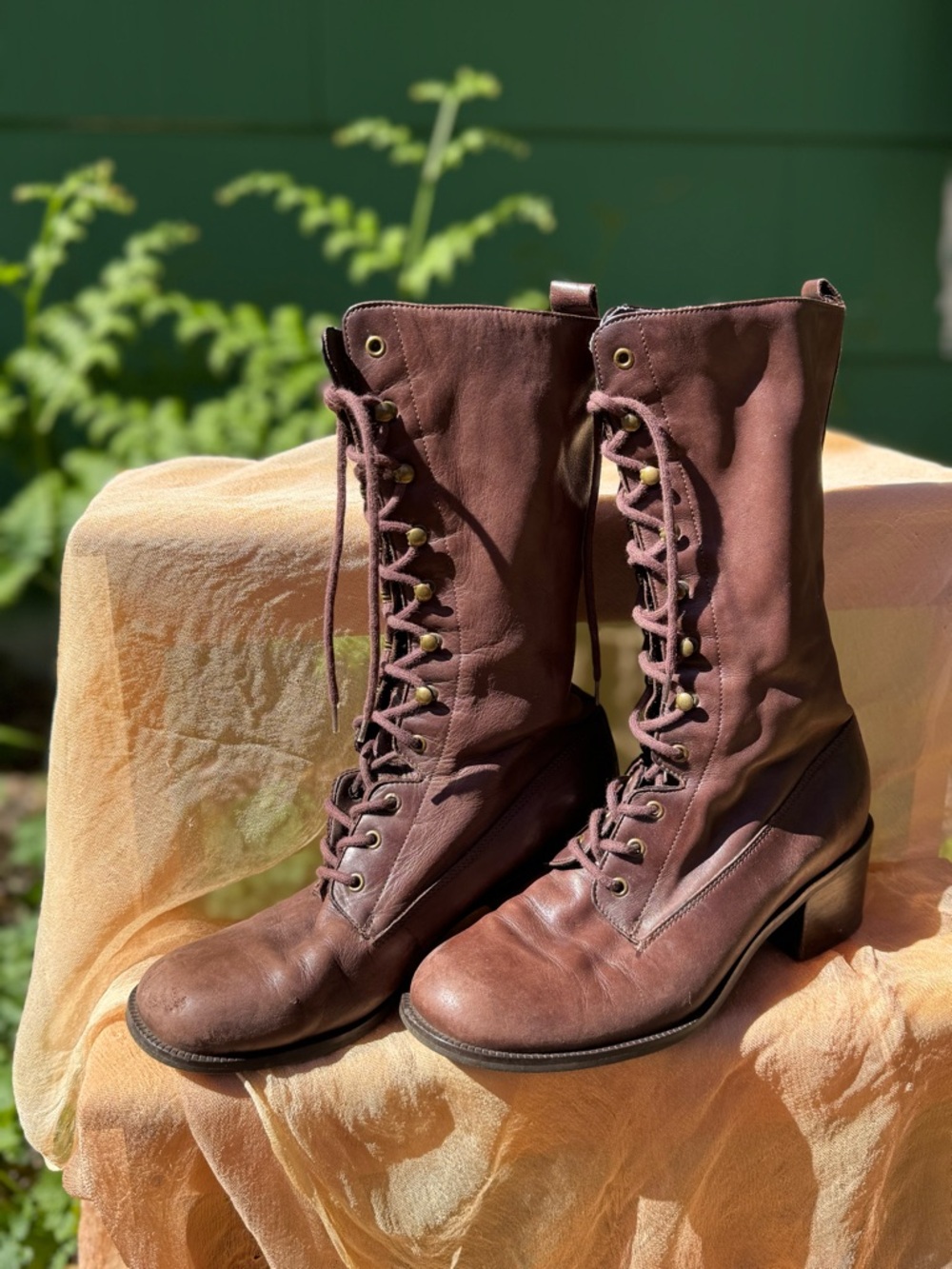 Nine West Brown Leather Lace Up Heeled Boots - Picture 2 of 16